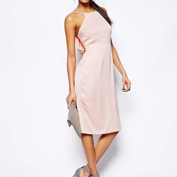 ASOS | Dresses | Asos Dress Pink Midi Halter With Drape Back | Poshmark